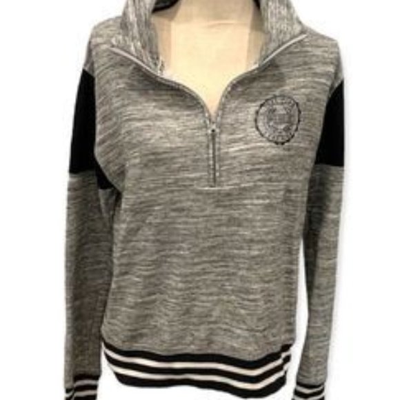 VICTORIAS SECRET PINK High Low Space Gray 1/2 Zip Pullover Marl Grey Womens XS - Picture 12 of 16